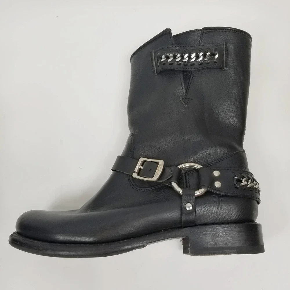 Frye Black Leather Harness Boots - Picture 3 of 12